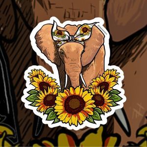 3 Sunflower Elephant Glossy Stickers